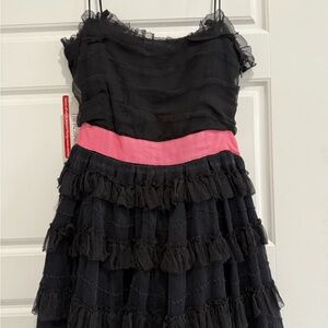 RED Valentino Black and Pink Strapless Babydoll Dress